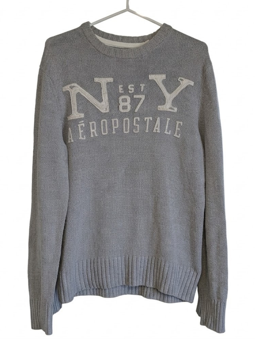 Aéropostale Men's NY Est 87 Grey Knit Sweater Medium